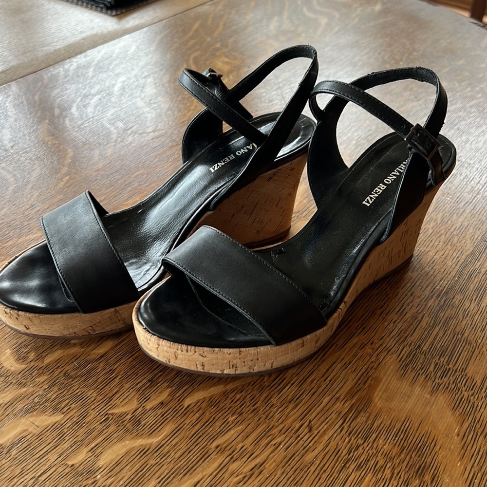 Mariano Renzi black leather wedge sandal